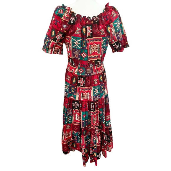 Desert West Sherry Holt Vintage Western Cotton Tiered Dress Red Print Size Large - Picture 3 of 16